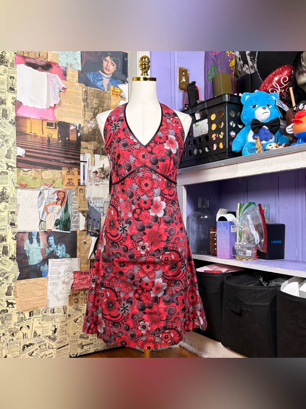 Red Floral Halter Mini Dress